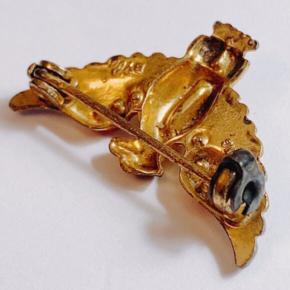 Signed Coro WWII Sterling Craft Eagle 1940s Pin Gold Wash Enamel Brooch Vermeil - Picture 10 of 11